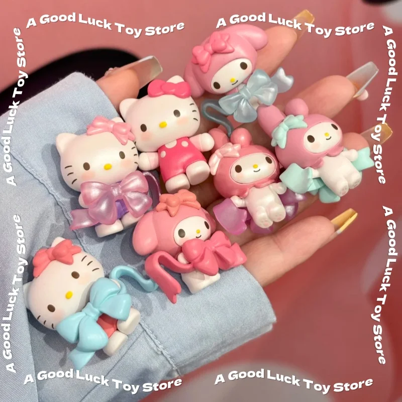 

Горячая серия Sanrio Love Bow, слепая коробка Hello Kitty Kuromi My Melody, мини-фигурки, мультяшная модель, коллекция игрушек, подарки для детей