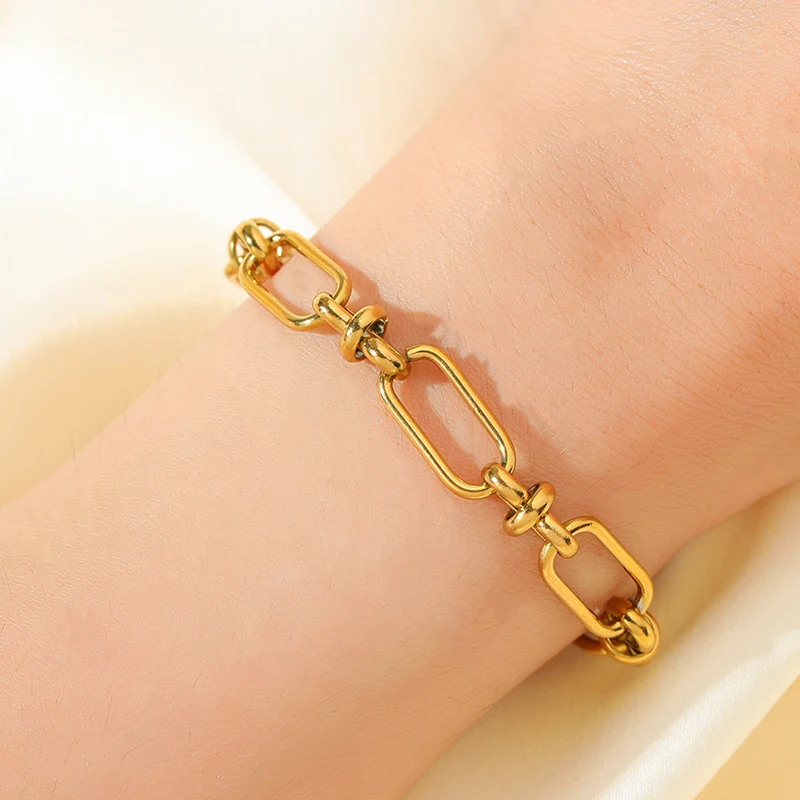 EILIECK Edelstahl Metall Goldfarben Kette Halskette Armband für Damen Neue Mode Wasserdichtes Schmuckset Geschenk Party – Detail 11