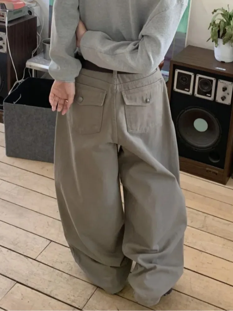 레트로 레이지 슬레 워크웨어 와이드 레그 캐주얼 팬츠 롱 트라우저 한국 스타일 봄 가을 겨울 여성 패션 스트리트웨어