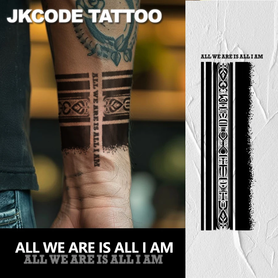 Large Size Tattoo-Dual-Purpose Arm Ring Tattoo-Roman Mythology Medusa-Black Arm Ring Tattoo Sticker-Finger and Arm Tattoo-Double-Purpose Men's and Couple's Geometric Pattern Long Strip Bracelet Temporary Tattoo-Lasts for 3-5 Days