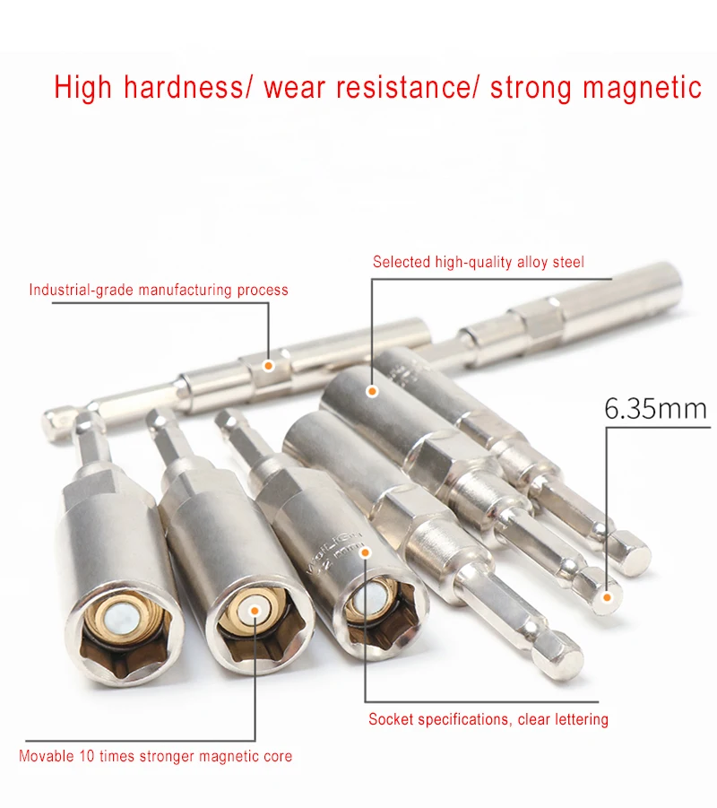 6.35mm Hex variable depth Socket Movable Strong Magnetic Sleeve Screwdriver bit Hand Electric Drill Extended Metric Socket Head