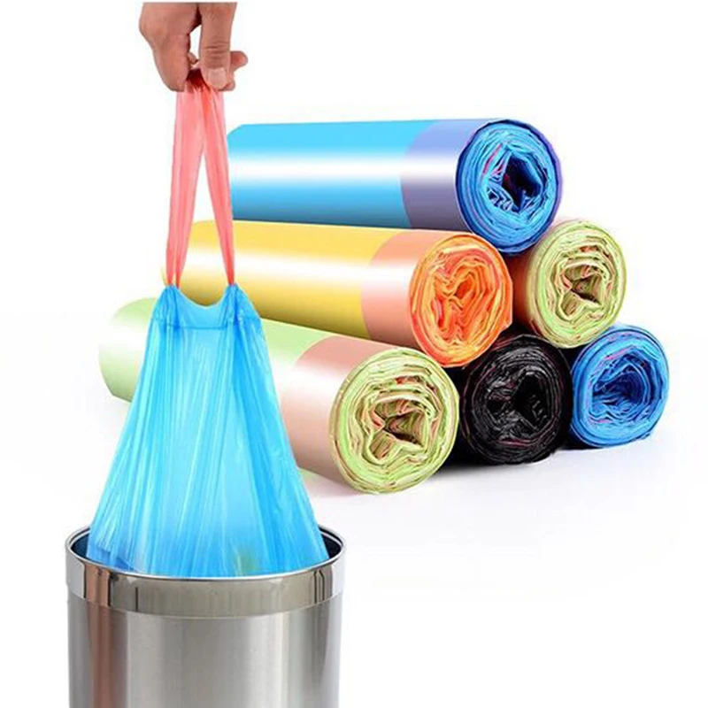 5Rolls of 75pcs Garbage Bags with Drawstring Household Disposable Garbage Bag for Home Kitchen Dormitory Trash Bags Accessories