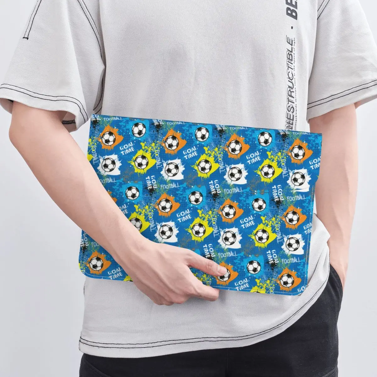 Football Graffiti Pattern PU Leather Horizontal Laptop Sleeve Shockproof Soft Lining Notebook Case 13 Inch