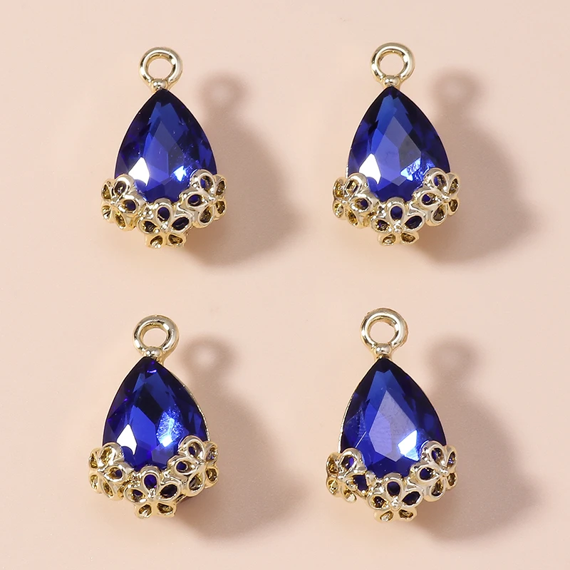 10 Stück luxuriöse Statement-Charms mit großem Zirkon, Wassertropfen, Vintage-Blumen, königlich glänzende Kristall-Anhänger für die DIY-Schmuckherstellung – Detail 5
