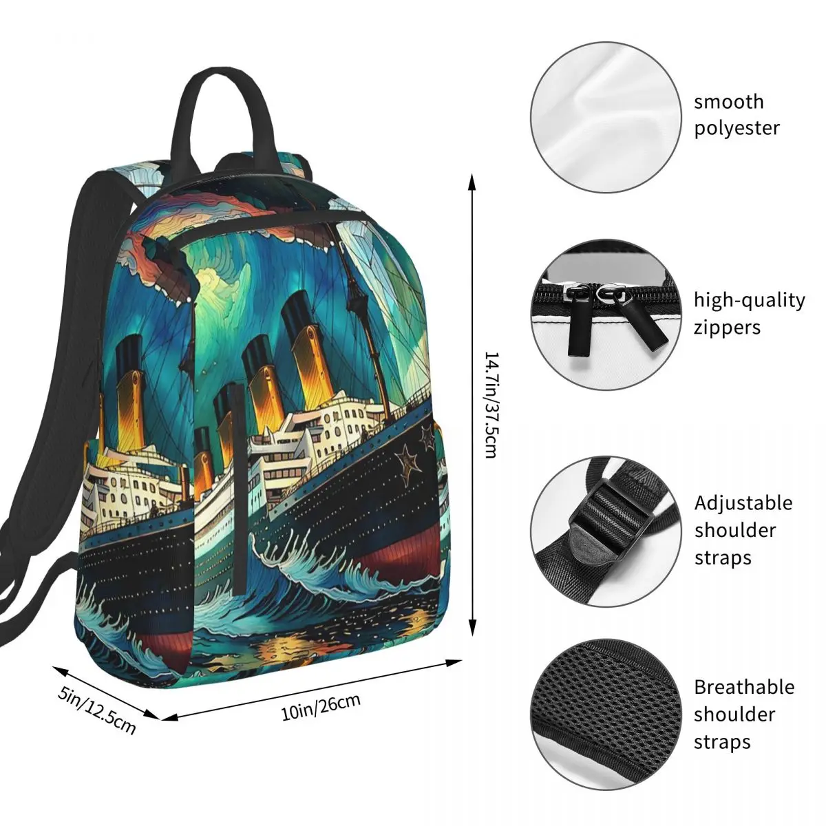 Titanic Ocean Liner At Sea Backpack Student BookBag Children School Bag Laptop Shoulder Bags Boys Girls