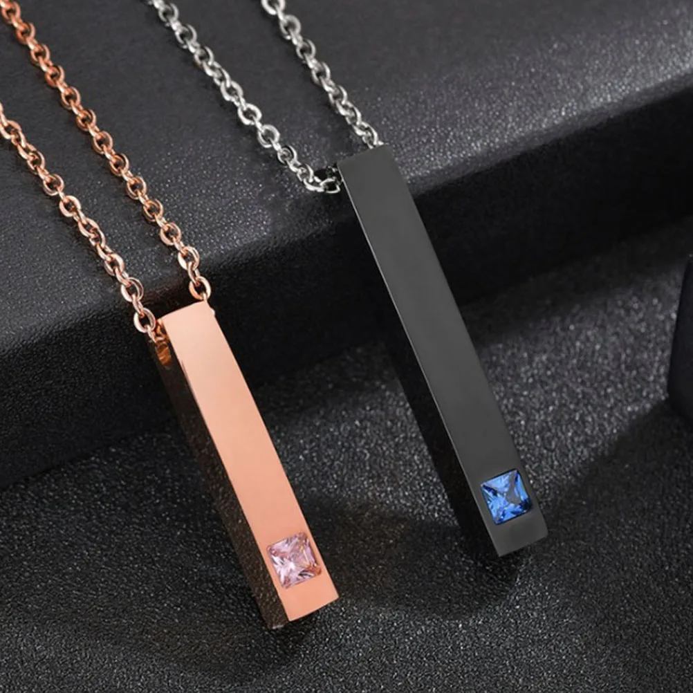 

Necklace Zircon Pendant Jewelry for Lover Chain Couple Stainless Steel Lovers Black