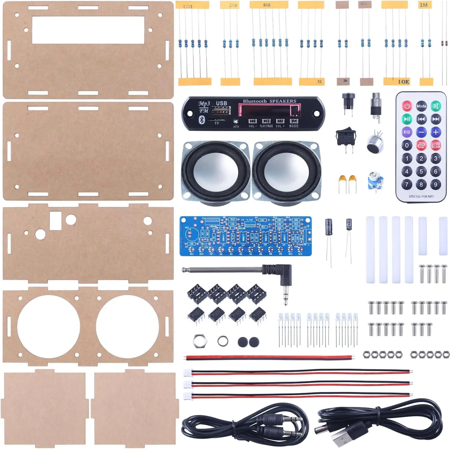 DIY Bluetooth-Compatible Speaker Soldering Project Kit with FM Radio LED Spectrum,TF/AUX/Bluetooth/USB Support, Remote Control