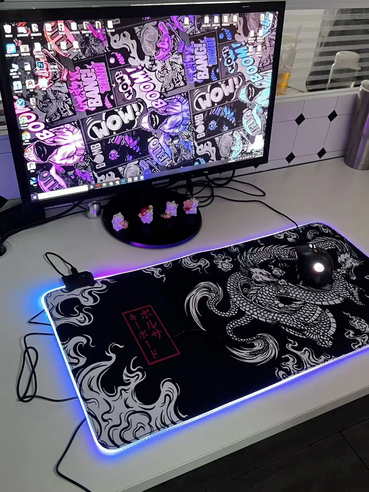 

300X600X2MM RGB mouse pad Nocturnal Radiance, Eastern Myth: The Silhouette of a Dragon Soaring Through Inky Clouds