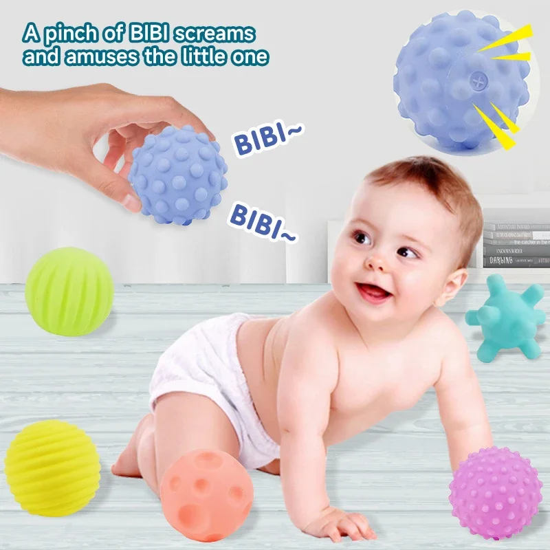 ของเล่นบอลมอนเตสซอรี่สำหรับเด็ก 6 ชิ้น ของเล่นหลายพื้นผิว บอลนวดมือสำหรับเด็ก บอลนุ่มฝึกสัมผัส ของเล่นบอลสำหรับเด็ก ของขวัญสำหรับเด็ก