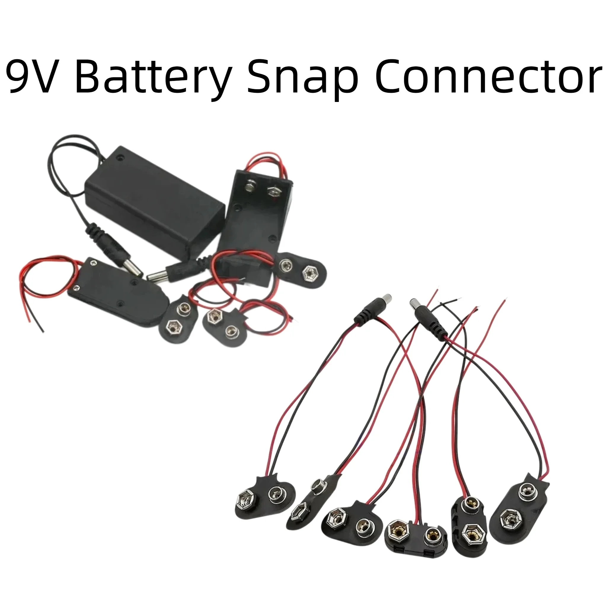 6F22 9V Battery Snap Clip T/I Type Battery Holder Case with Cover Switch DC Connector