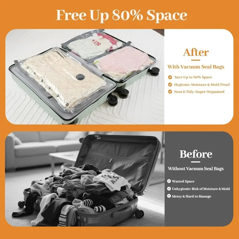 【Trending】TX Travel Vacuum Seal Bags for Clothing w/Portable Electric Pump, 9-Pack Space Saver Compression Bags for Clothes, Lug view 5