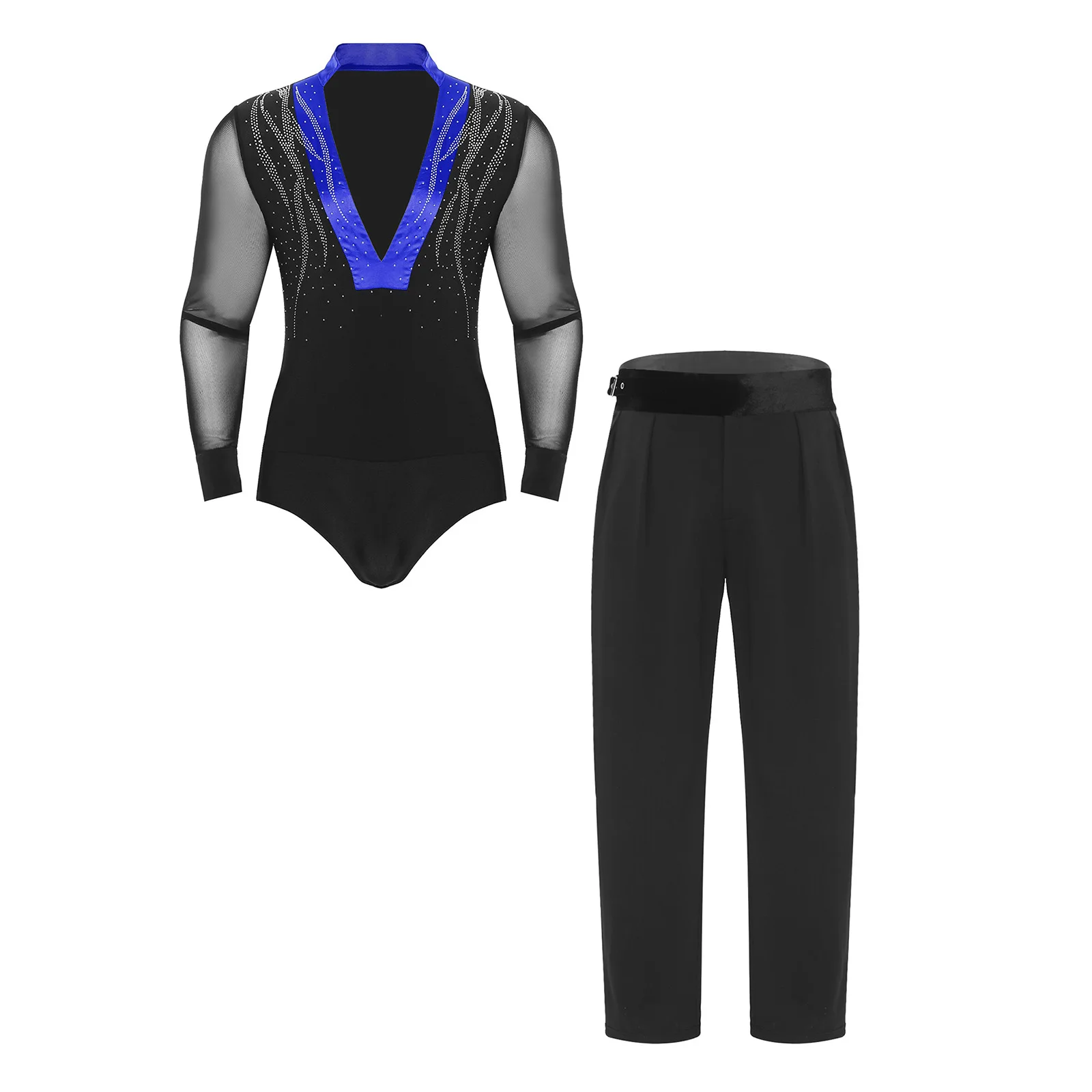 الرجال اللاتينية التانغو أداء الرقص الزي يوتار مع السراويل الشكل التزلج الباليه السالسا قاعة الرقص السامبا رومبا تشا تشا Dancewear