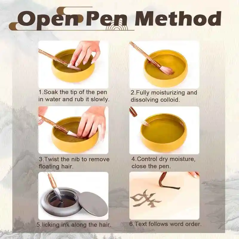 فرشاة كتابة صينية مكونة من 3 أحجام مع مسند قلم رف خشبي، مجموعة فرش الخط، فرش فنية كانجي للمبتدئين المحترفين #6