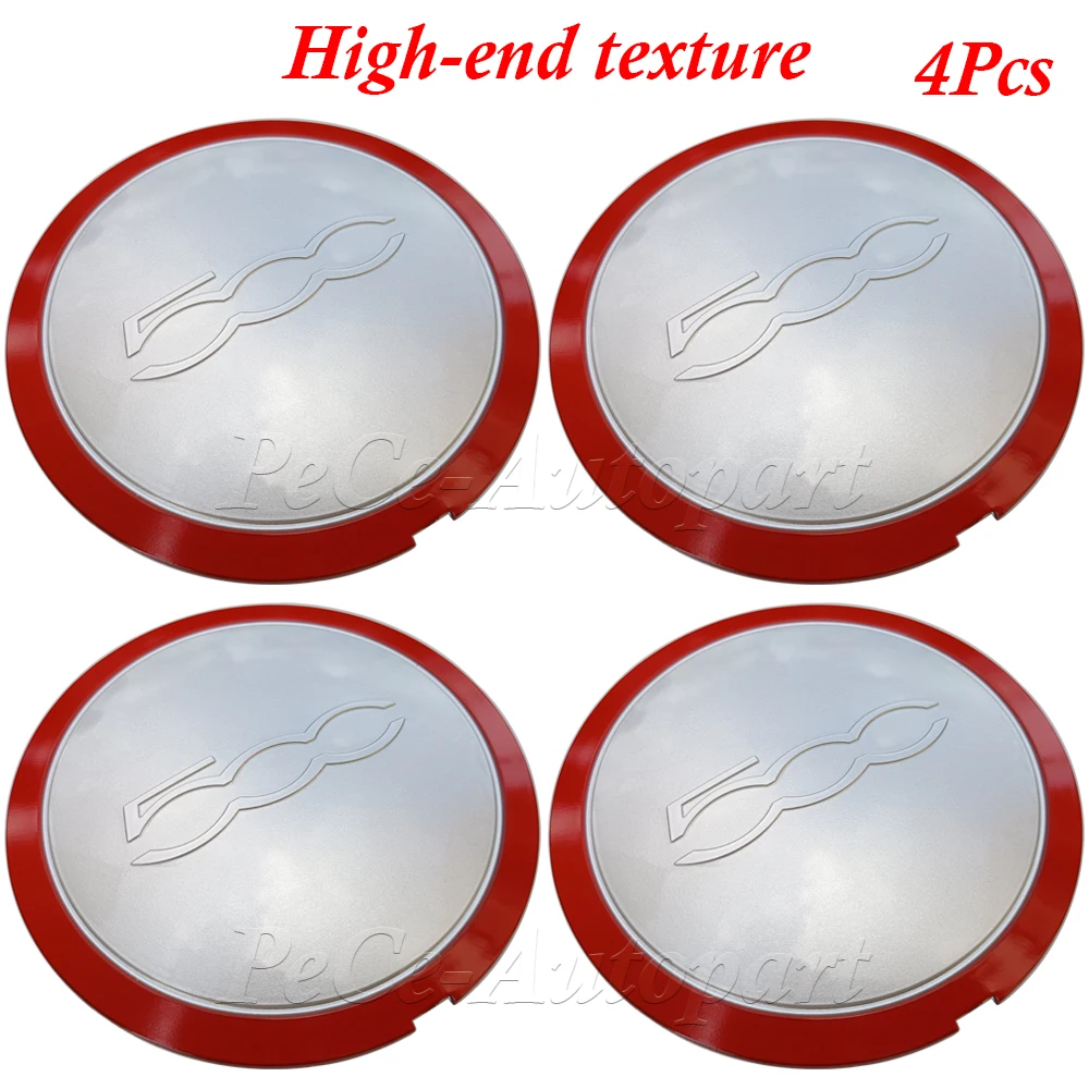 4Pcs 133mm Hubcap For Fiat 500 Wheels Centre Hub Caps 68078419AC 68078421AC 51884863 Silver/Red Dust Cover High-end Texture