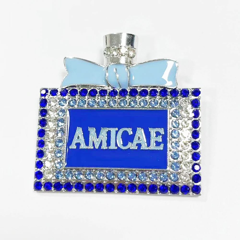 Zeta AMICAE Sorority Themed Perfume bottle Rhinestone Brooch