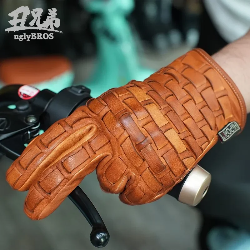 Uglybros Motorcycle Riding Gloves Harley Vintage Motorcycle Gloves Winter Fleece Anti-Drop Touchscreen Riding Gear