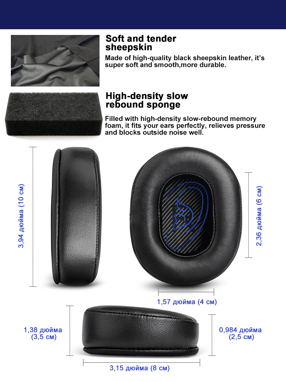 Ear Pads For Audio-Technica ATH-MSR7b M10X/M20X/M30X/M40X/M50X/PRO5v Sheepskin earmuffs Sheepskin dermis Memory Covers Sponge