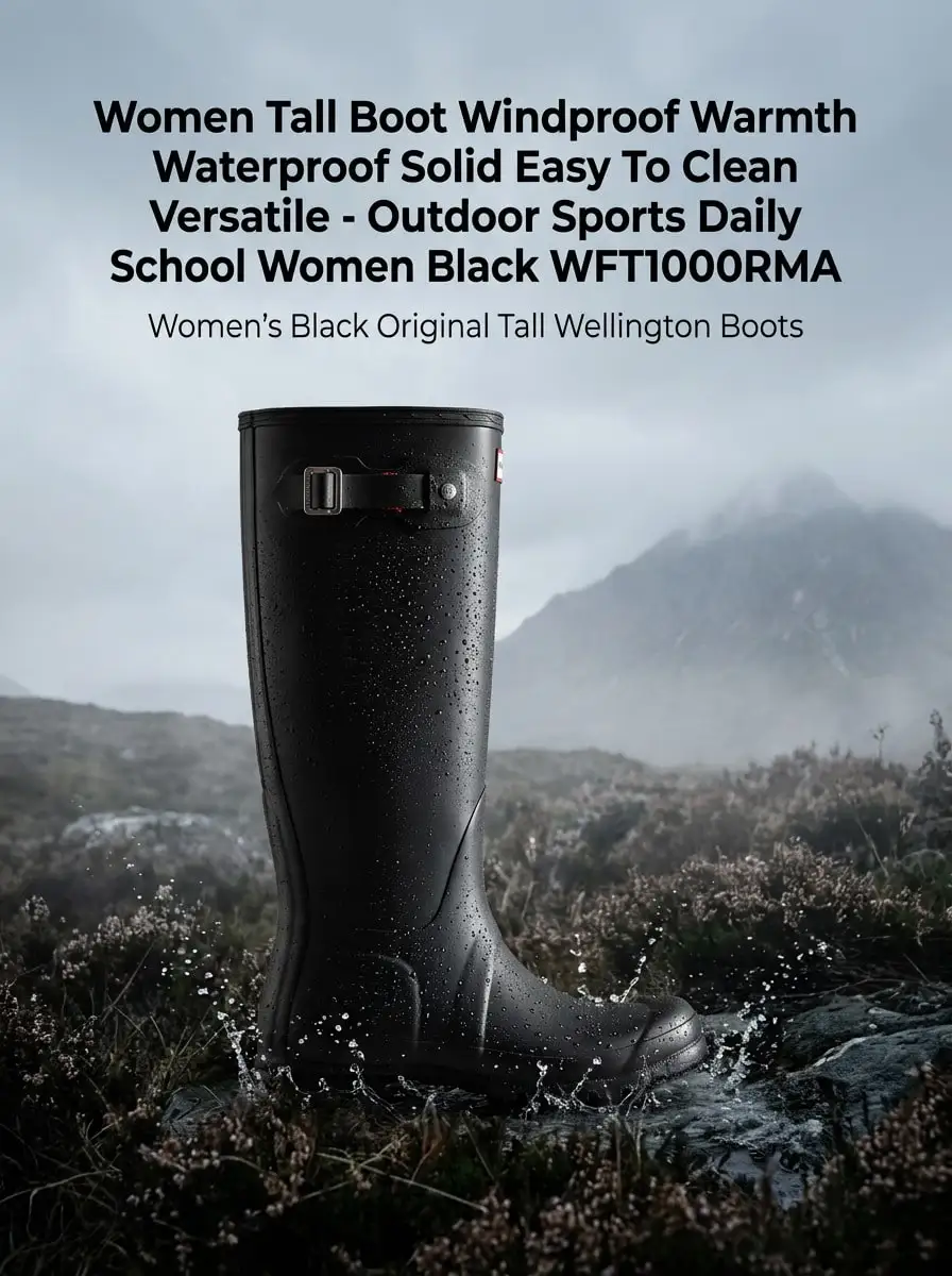 Hunter Women Tall Boot Windproof Warmth Waterproof Solid Easy To Clean Versatile Outdoor Sports Daily School Women Black WFT1000RMA