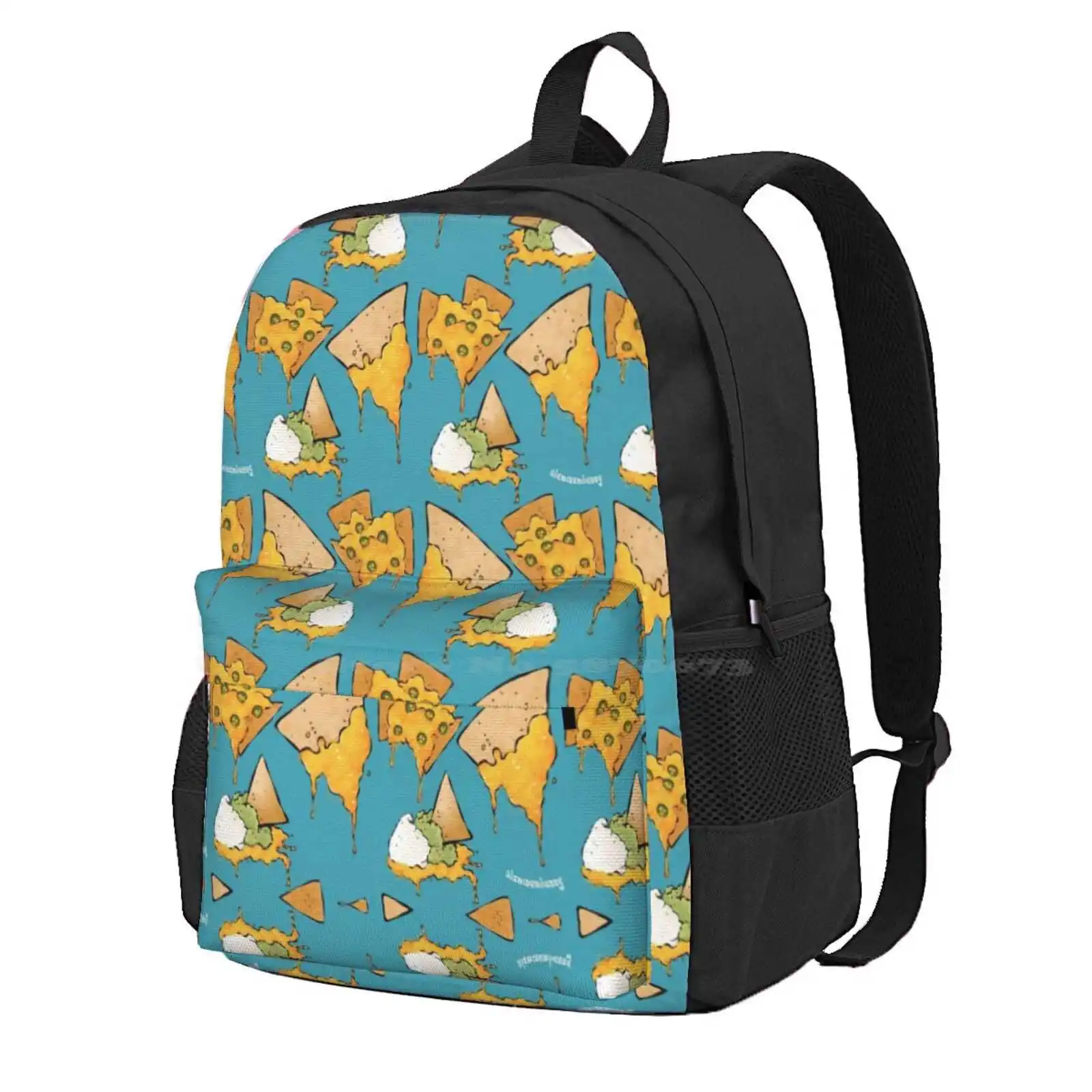 

Nachos Hot Sale Schoolbag Backpack Fashion Bags Nachos Food Pattern Chips Quac Avocado Guacamole Sour Cream Cute Love Tortilla