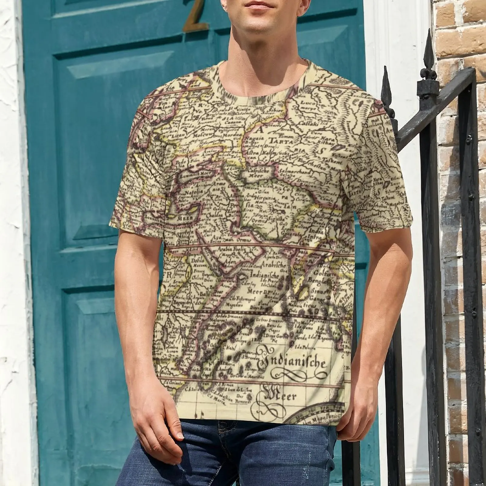 Men Vintage Map T Shirt Victorian Print Fashion T Shirts Short Sleeve Custom Tshirt Cheap Summer Funny Oversized Clothes