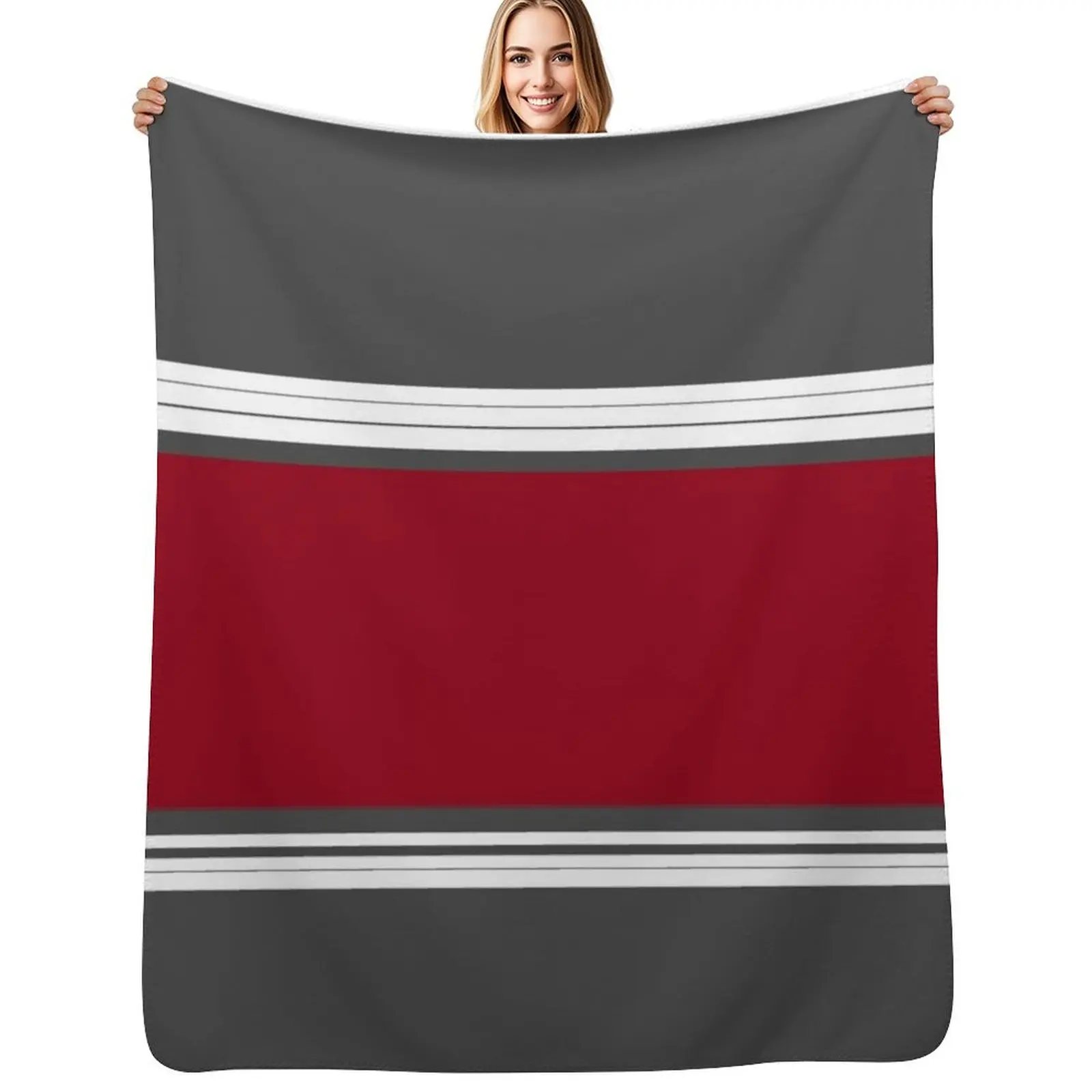 Gray and red stripes Throw Blanket Flannel Fleece Soft Warm Throw Blanket