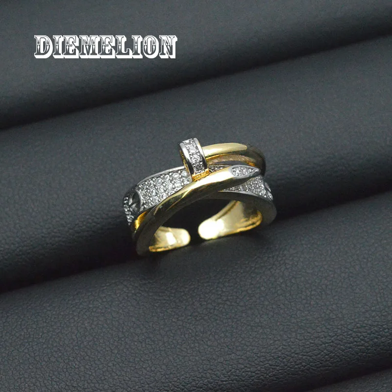 Trendy Two-tone Design Three-layer Zircon Nail Bracelet Ring Set for Women Punk Style CZ Bangle Charms Jewelry view 4
