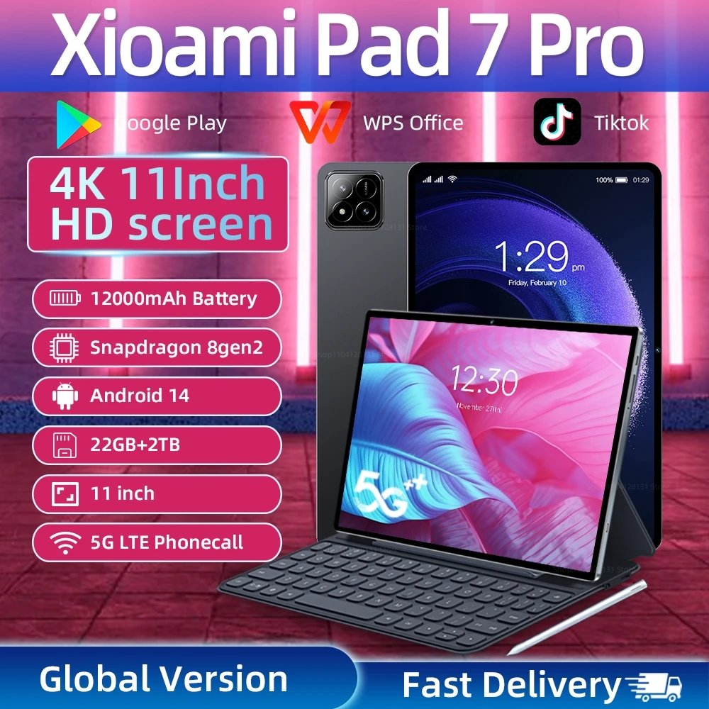 2025 Original Pad 7 Pro Snapdragon 8 Gen 2 Global Version Tablets PC Android 14 22GB+1TB Dual SIM Card 11 inch WIFI HD 4K Mi Tab