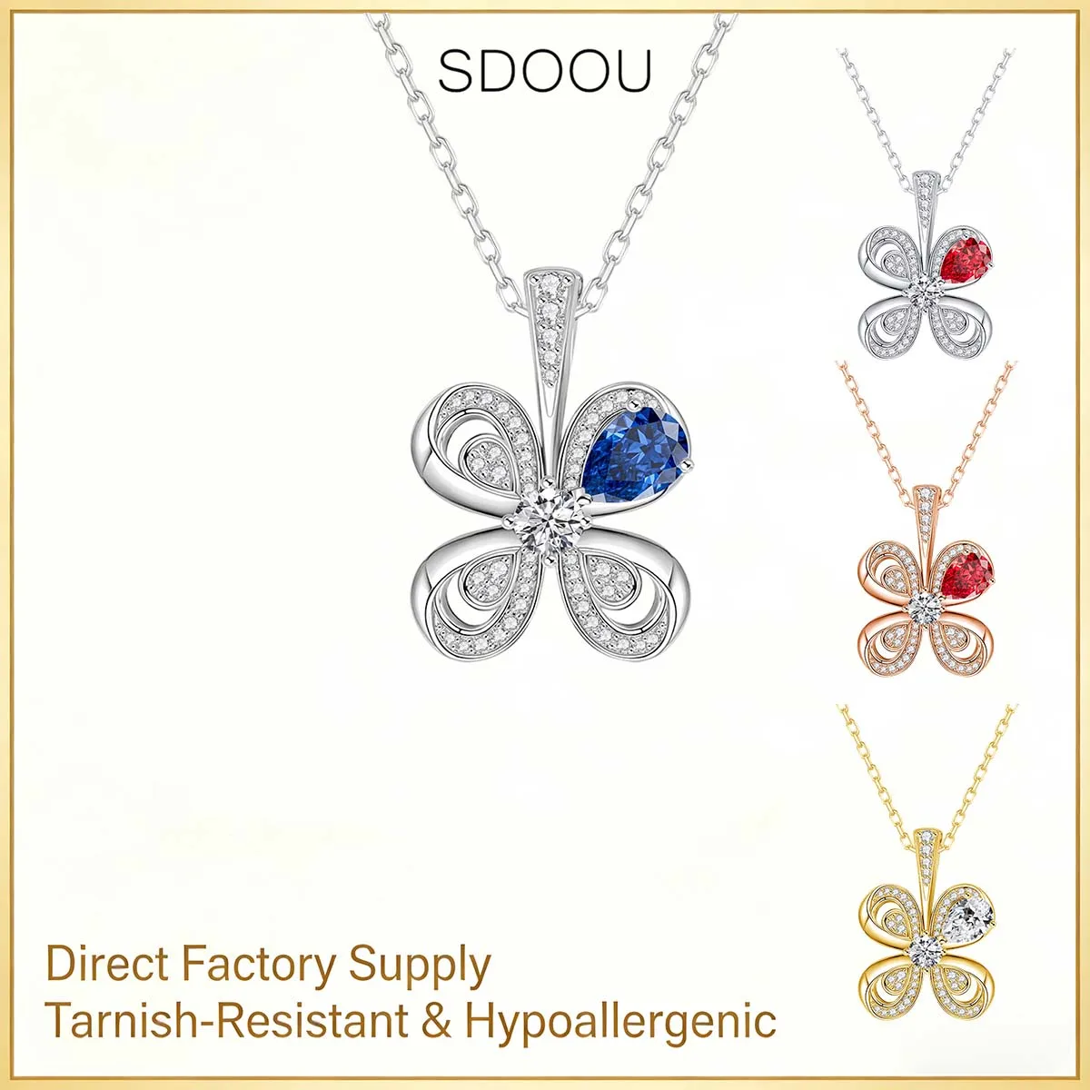

SDOOU Light Luxury Moissanite Four-Leaf Clover Pendant Necklace 925 Sterling Silver Lucky Chain Wedding Everyday Wear Jewelry