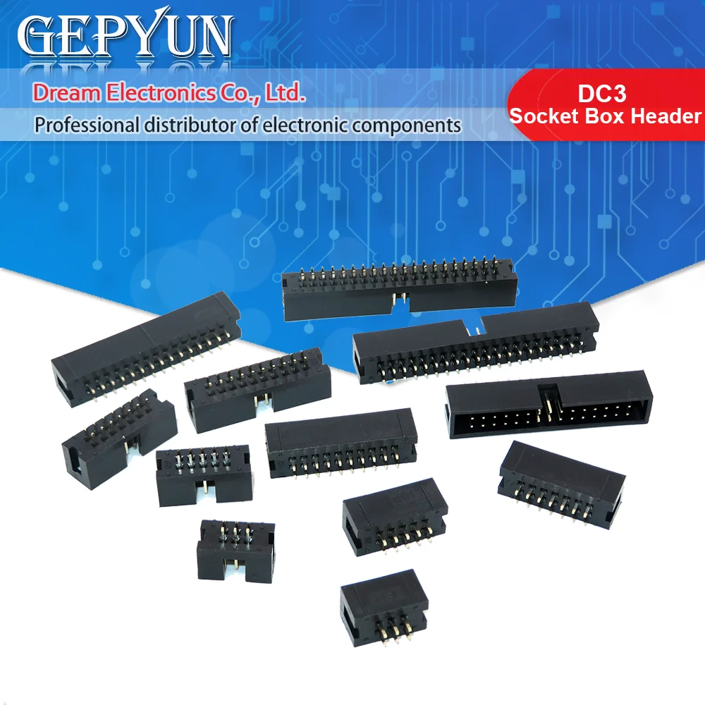 10pcs DC3 Through Hole 6 8 10 12 14 16 20 26 30 34 40 50Pin 2.54mm Pitch Straight Male Shrouded PCB IDC Socket Box Header Gepyun