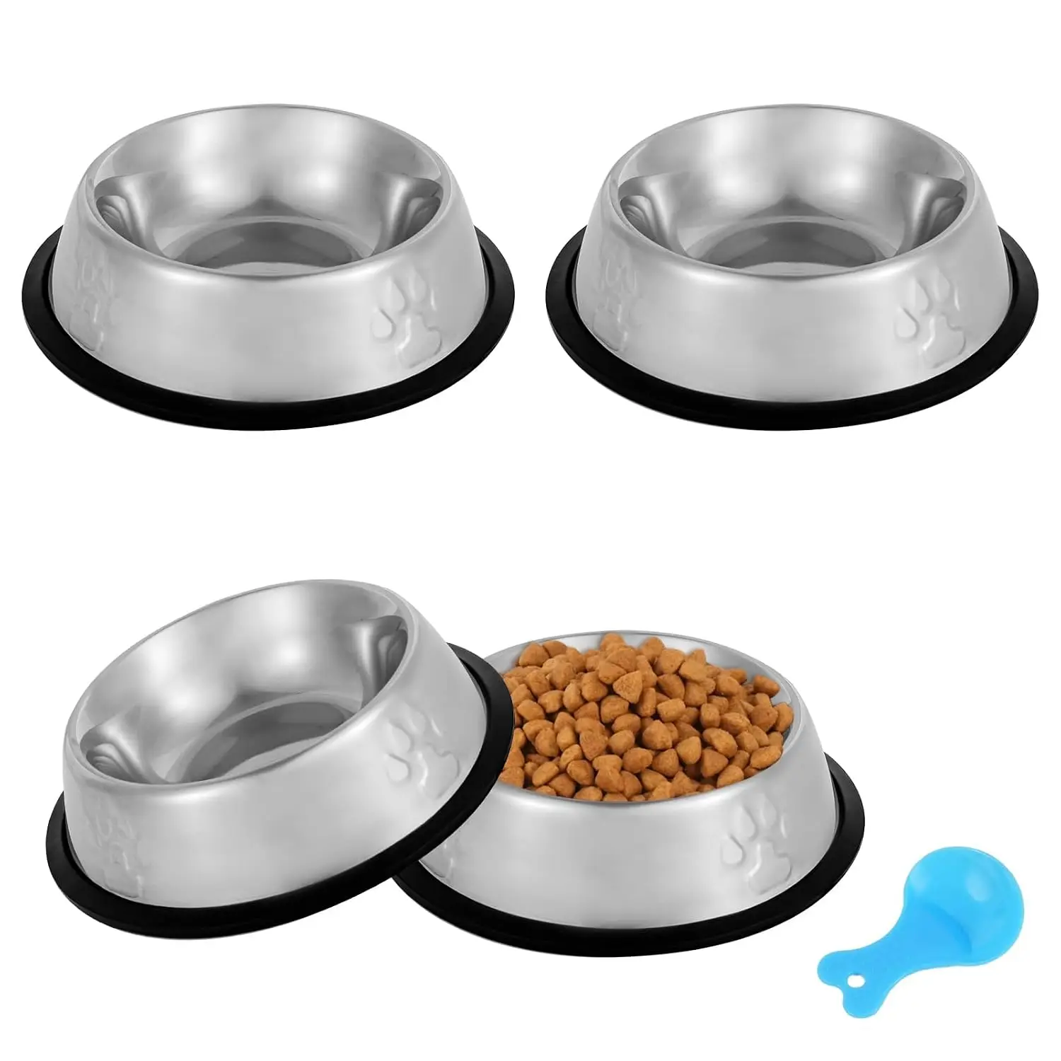 Stainless Steel Pet Bowl 4 Pack, Non-Slip Rubber Base Feeding Dish for Cat & Dog Food Water, Indoor Small Animal, Customized