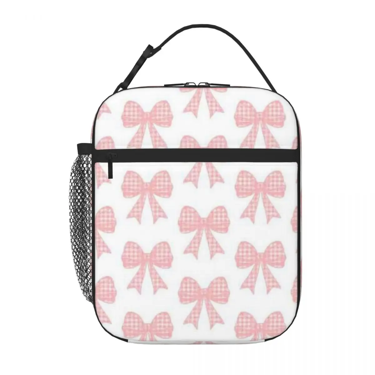 Bestselling Coquette Coral Pink Gingham Bow Aesthetic Ruffled Carry Lunch Bag Gym Post-Workout Insulated Lunch Bag
