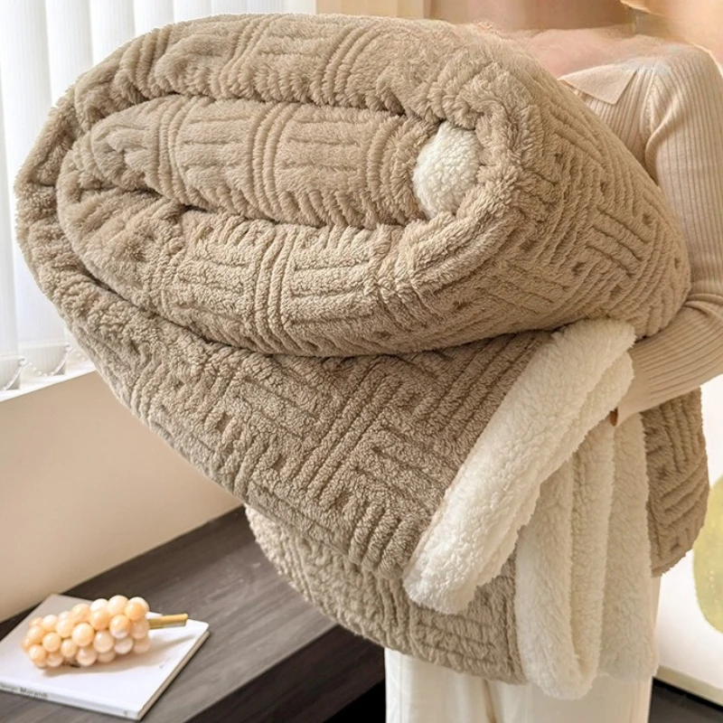 Thick Winter Flannel Blanket Soft Coral Fleece Office Nap Sofa Throw Single Size Lamb Wool