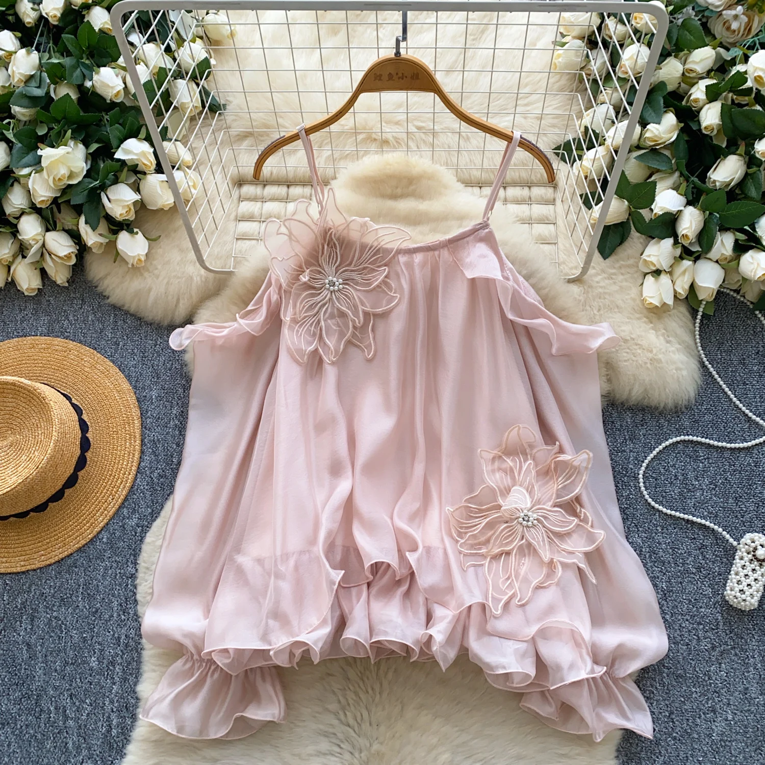 

Sexy off shoulder mesh floral solid long sleeve slim Tanks Camis Chic Women Party Top Y2k women clothing