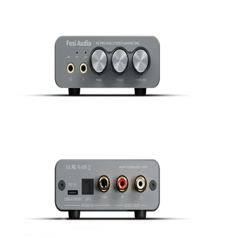 Fosi Audio K5 PRO Mini Stereo Gaming USB C Audio Headphone Amplifier DAC AMP with Mic for PS5 Desktop Powered Active Speakers