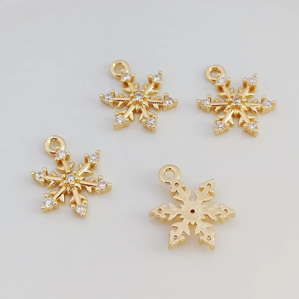 

14K gold-plated, zircon snowflake pendant, bracelet, necklace, DIY handmade accessory, 10mm