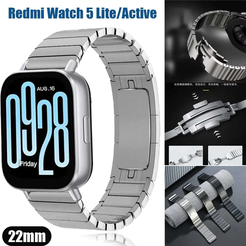 22 mm Metall-Gliederarmband für Redmi Watch 5 Active, komfortables Edelstahl-Uhrenarmband für Redmi Watch 5 Lite, austauschbar