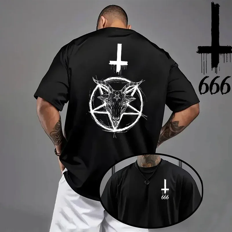 2026 Men Tshirt Oversized Satan Inverted Cross Print Gothic Streetwear Spring Summer Casual Tee Shirt 8 Styles Men's Clothes