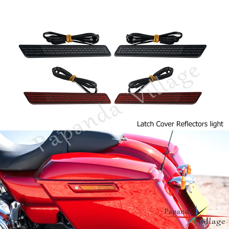 For Harley Touring Road King Street Glide Road Glide Limited CVO 2014-2026 Latch Cover Reflectors Light Easy Install Red Light