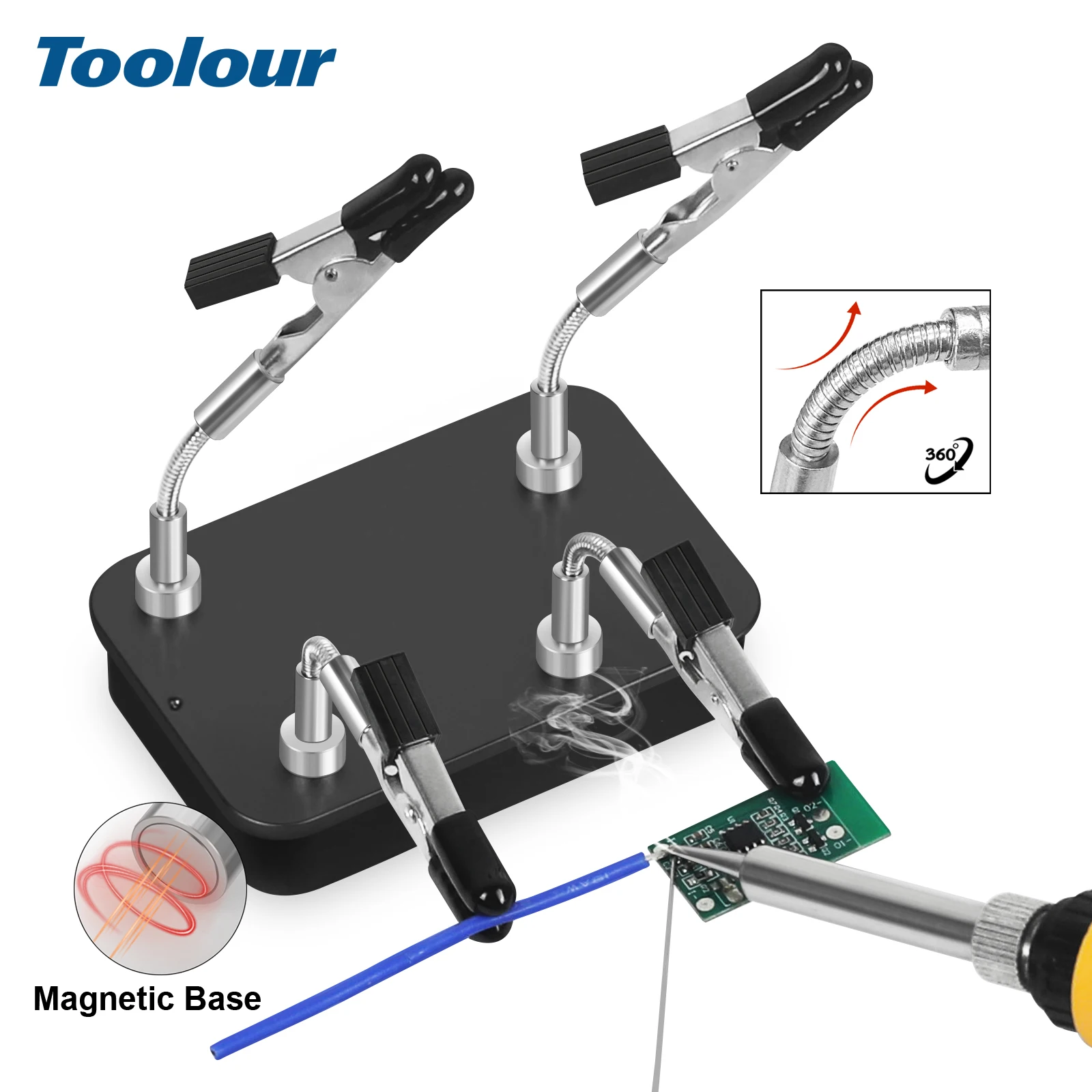 Toolour Magnetic Helping Hands Soldering Tool PCB Holder with 2/4 Flexible Clips & Steel Box for Soldering, Model Painting