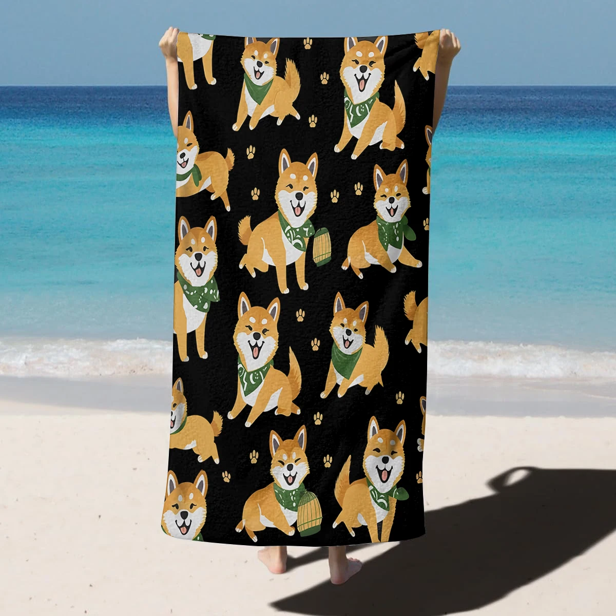 1PC Shiba Inu Cute Dogs paint Towel for family friends Gifts Quick-Dry Beach Towel For Yoga Tourism Beach GYM Camping Swimming