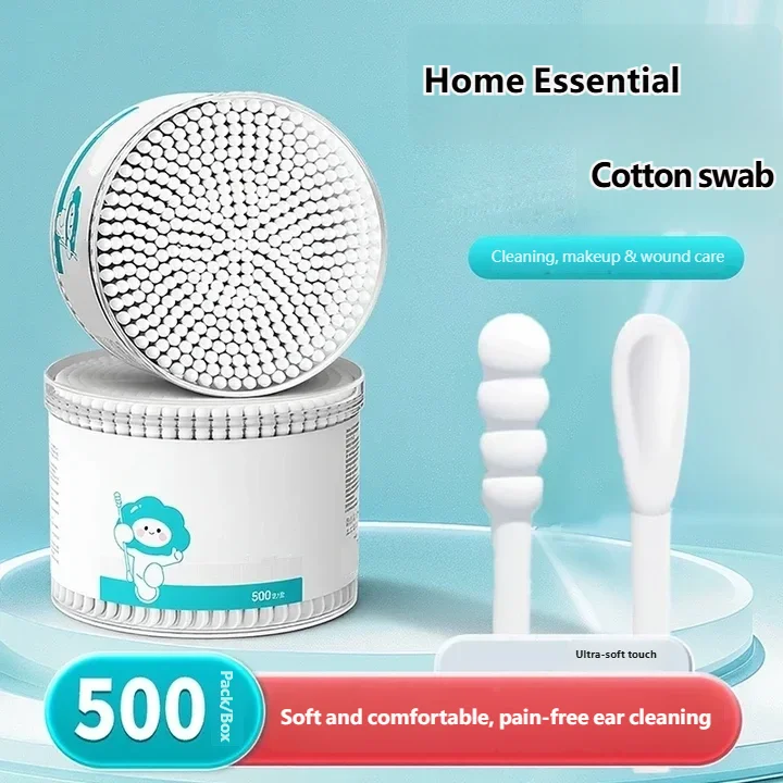 Disposable Cotton Buds 500 Count Dual Tip Paper Wrapped Rod Gentle Ear Wax Removal Sticks Multi Purpose Cosmetic Cleaning Swabs