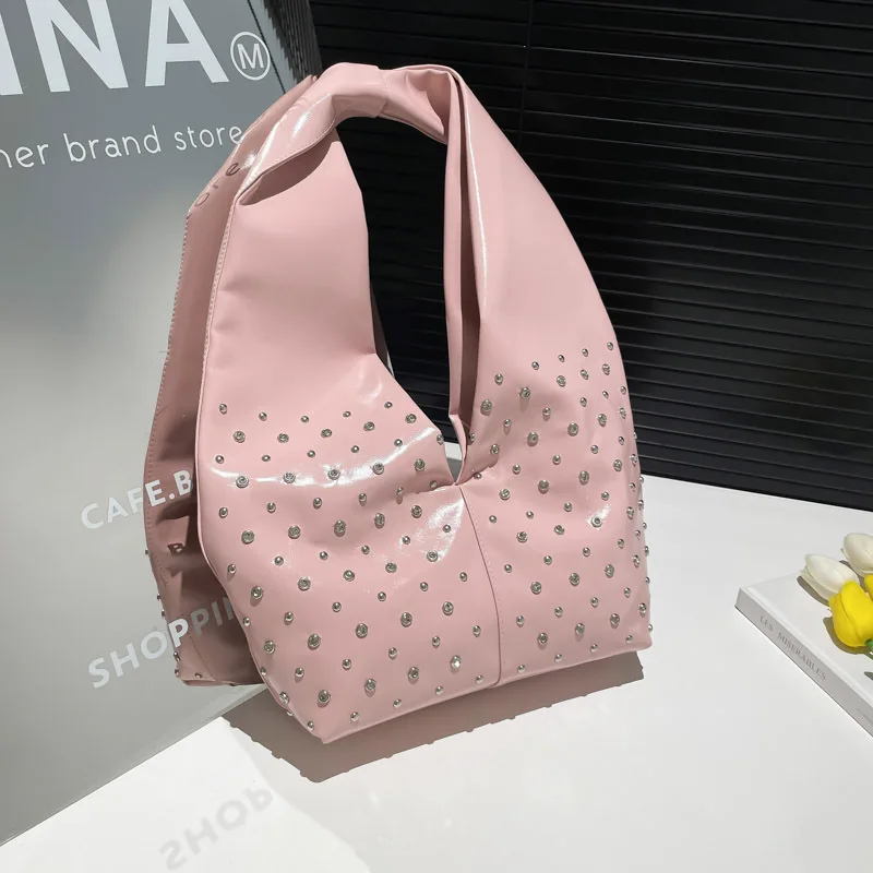 

Studded Tote Bag for Women, Luxury Bucket Shoulder Bag, High Capacity Work Purse, Elegant Underarm Fashionable Crossbody Bag