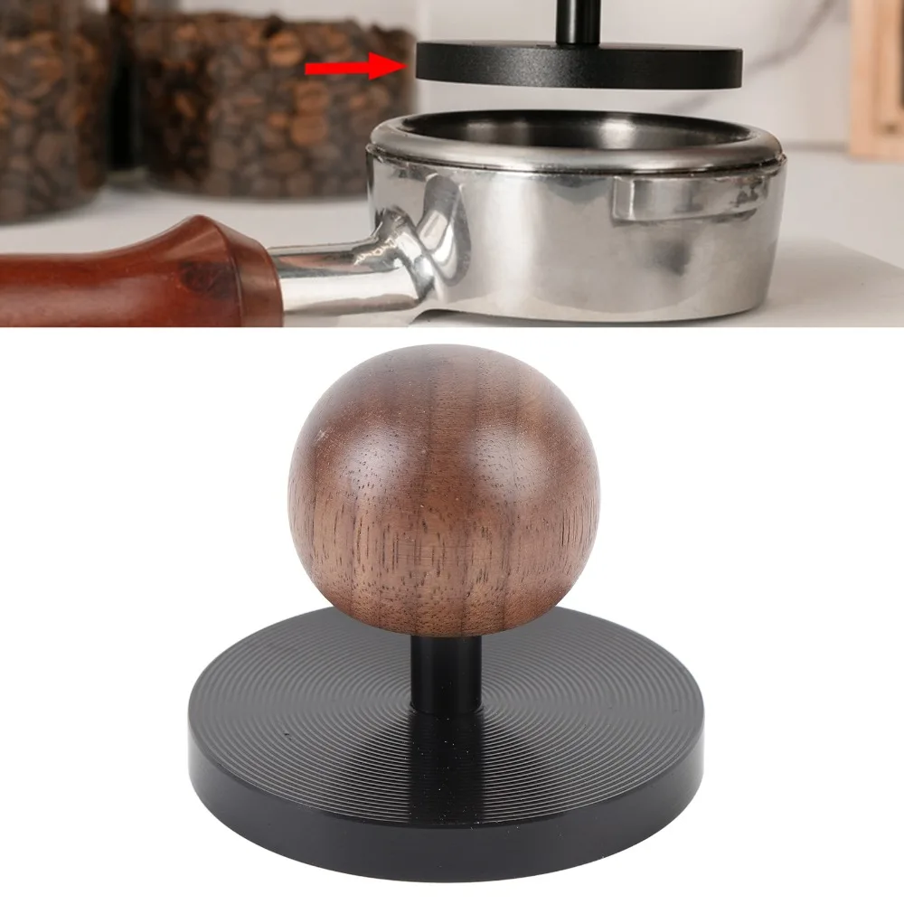 Durable Black Coffee Tamper Aluminum Alloy Walnut Handle Coffee Press Tool Flat Base 51mm Coffee Hammer For Barista