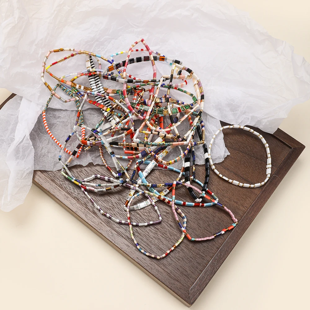 ZMZY-أساور مرنة عتيقة للنساء ، مجوهرات ملونة ، قوس قزح ، حبات ميوكي تيلا ، هدية ذاتية الصنع ، أزياء #6