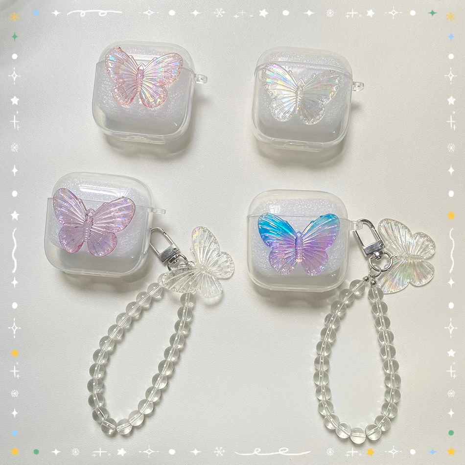 Inpods i12 i11 i10 i9s حافظة فاخرة كريستال الفراشة كيشاين شل سيليكون بولي يوريثان واضح سماعة غطاء