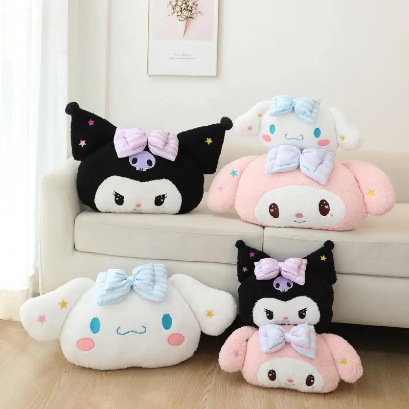 Sanrio Cartoon Automobile Head Plush Pillow Hug Pillow Kuromi Cinnamoroll Melody Plushie Back Cushion Cartoon Sofa Car Seat Gift