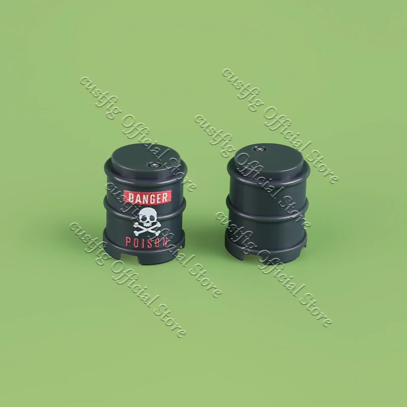 WW2 Military Oil Drum Fuel Tank Gas Station Scene Accessories Building Block Army Soldier Figures Obstacle Bottle DIY Bricks Toy