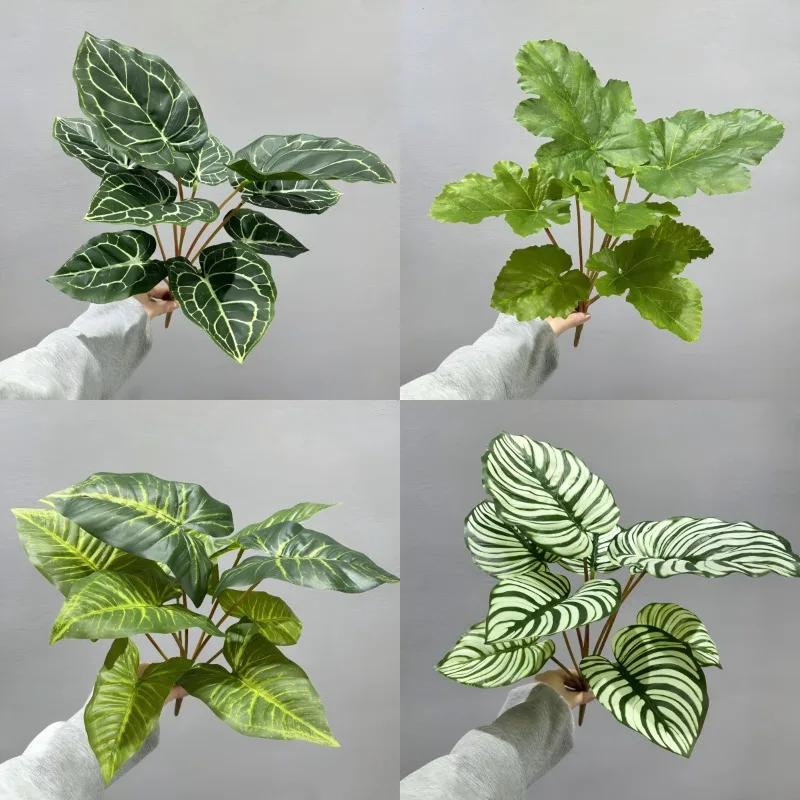 Ramo de Hojas Artificiales de Calathea y Alocasia, Follaje Artificial para Decoración de Interiores, Hogar, Oficina, Bodas, Arreglos Florales