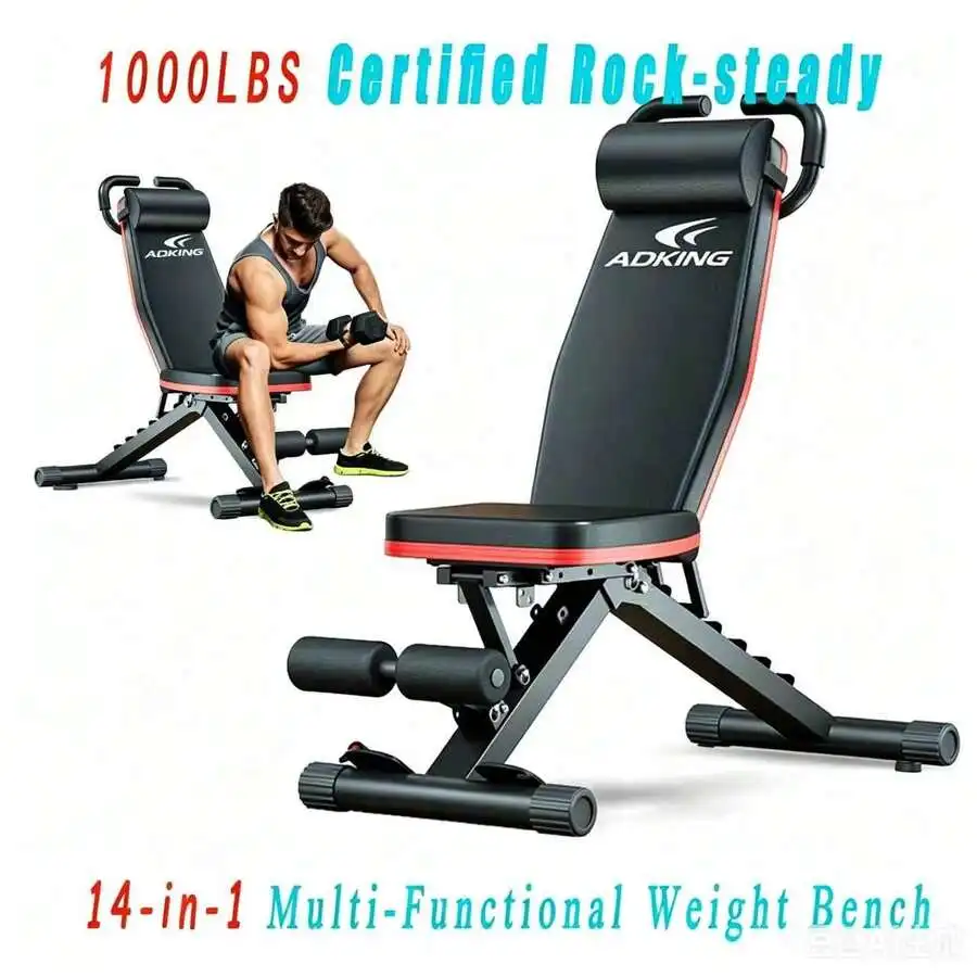 Adjustable And Foldable Workout Bench, Multifunctional Strength Training Dumbbell Bench, Indoor Incline Bench With Extended Back