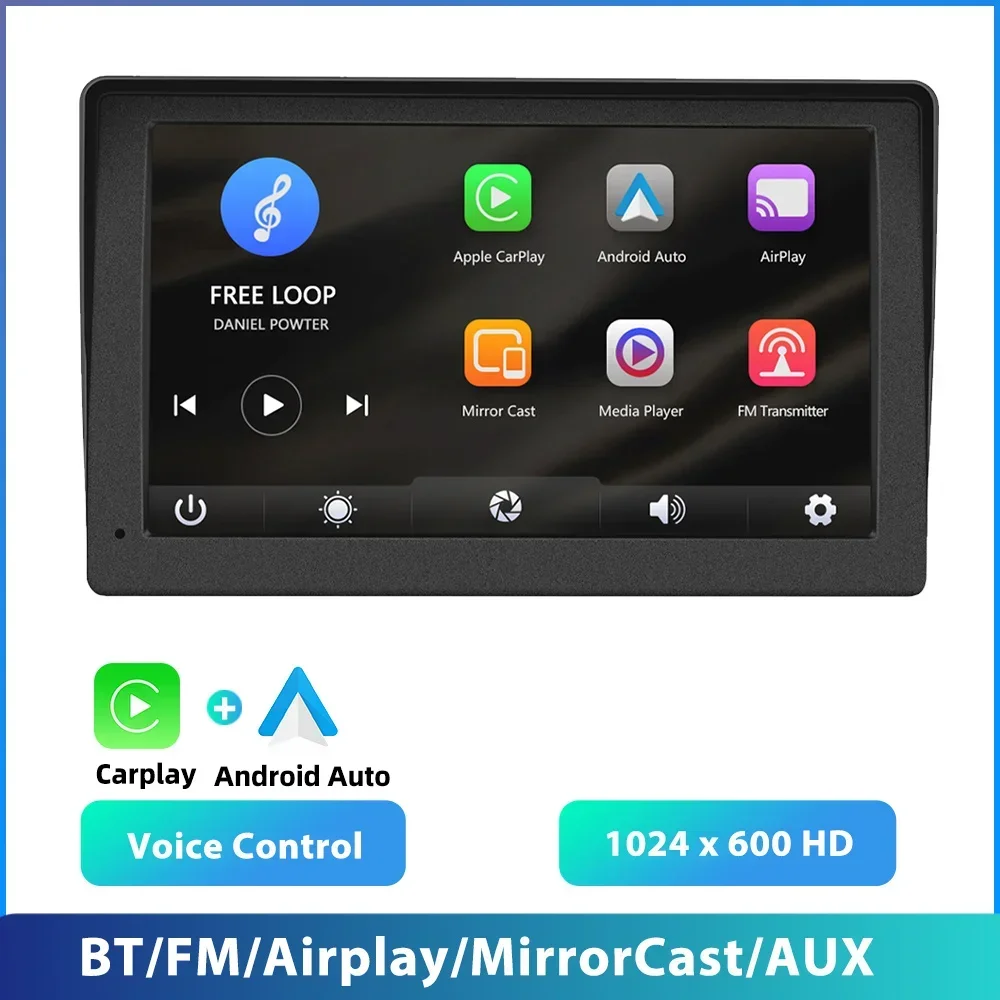 Podofo 7 Zoll Carplay & Android Auto Spiegel Sprachsteuerung Touchscreen Auto Monitor Radio Smart Player Dashboard Kamera 3